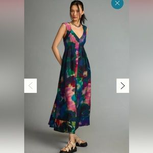 By Anthropologie Printed V-neck Pleated A-Line Dress